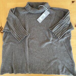 Pistache Ribbed Funnel Neck Sweater and wide leg pant set -  Taupe